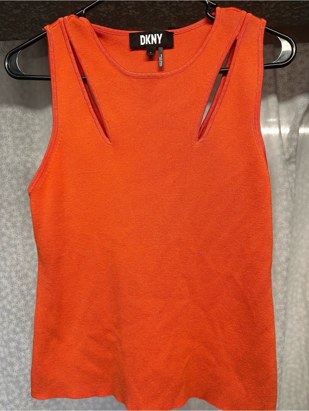 DKNY Bright Orange Cutout Shoulder Knit Tank